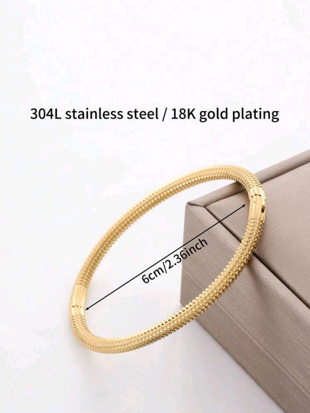 18K Gold-Plated Stainless Steel Women’s Bracelet – Textured Bangle with Infinity Clasp