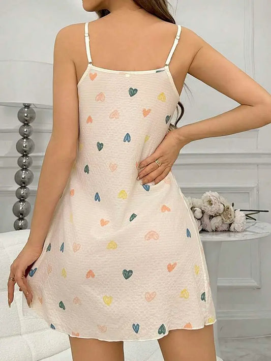 Shein Heart Print Sleeveless Night Dress â€“ Soft Lounge Fit | Delicado