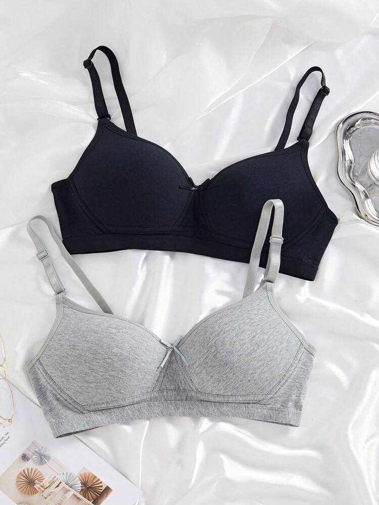 2-Pack Wireless Cotton Blend Bras for Women – Soft Everyday Comfort Bralette Set – Shein Style Basic Lingerie