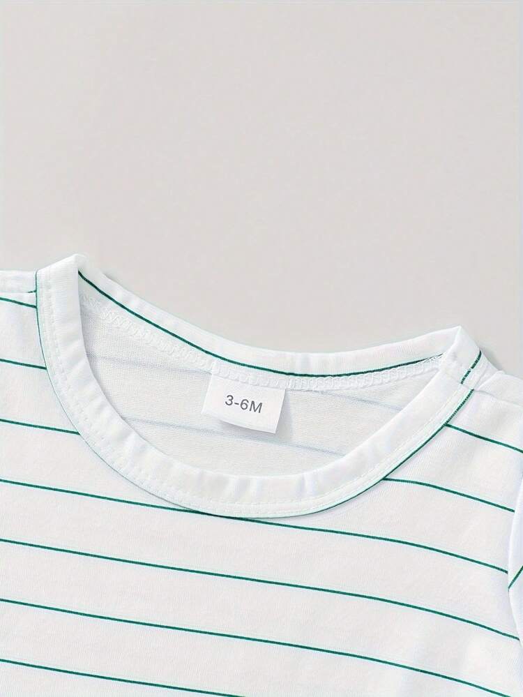 Baby Boys Striped Bodysuit & Sage Green Overall Shorts Set – 2-Piece Summer Outfit