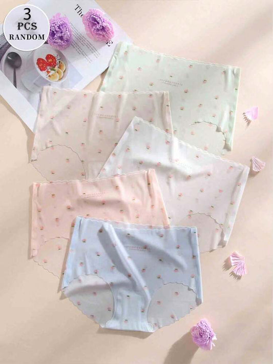 3 Pcs Random Floral Seamless Panties Set for Women – Soft Stretch Mid Waist Cute Briefs – Shein Style