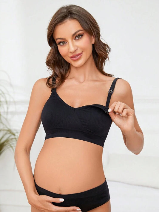 3 Pcs Seamless Ribbed Nursing Bra Set for Women – Wireless Maternity & Breastfeeding Bras with Clip Opening – Shein Style