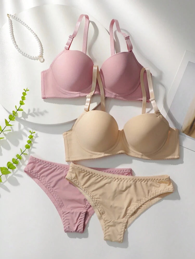 2-Pack Padded Underwire Bra & Panty Set for Women – Smooth Everyday Lingerie – Soft Support – Shein Style Intimate Set