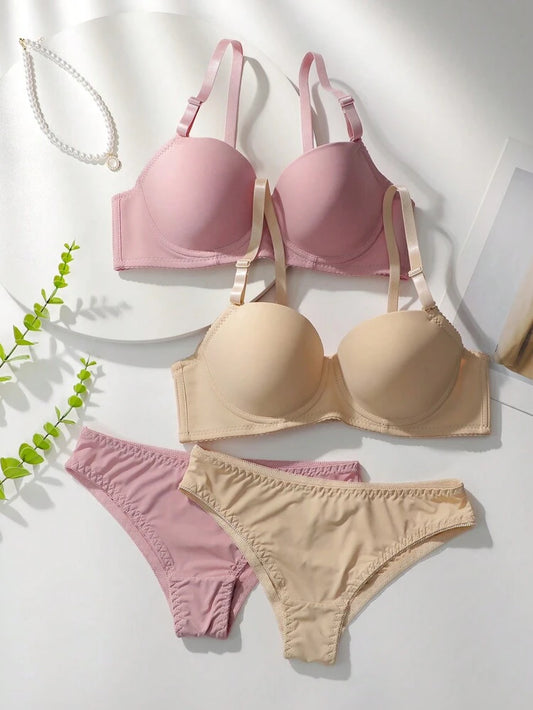 2-Pack Padded Underwire Bra & Panty Set for Women – Smooth Everyday Lingerie – Soft Support – Shein Style Intimate Set