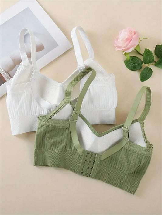 2-Pack Ribbed Wireless Comfort Bras for Women – Padded Everyday Bra Set – Soft Seamless Shein Style Lingerie