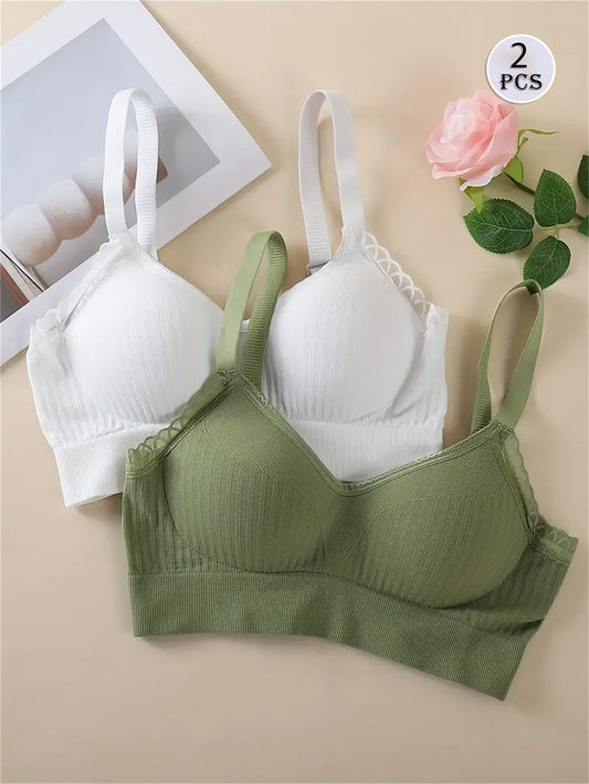 2-Pack Ribbed Wireless Comfort Bras for Women – Padded Everyday Bra Set – Soft Seamless Shein Style Lingerie