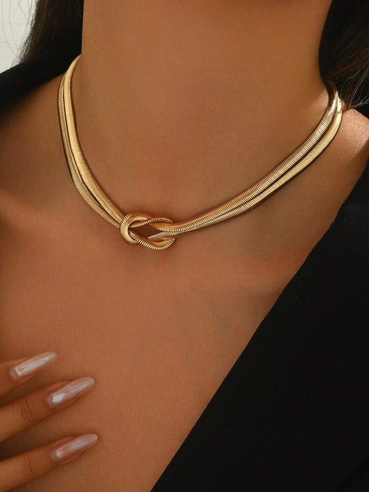 Luxury Gold Knot Chain Necklace – Layered Snake Chain Statement Necklace for Women