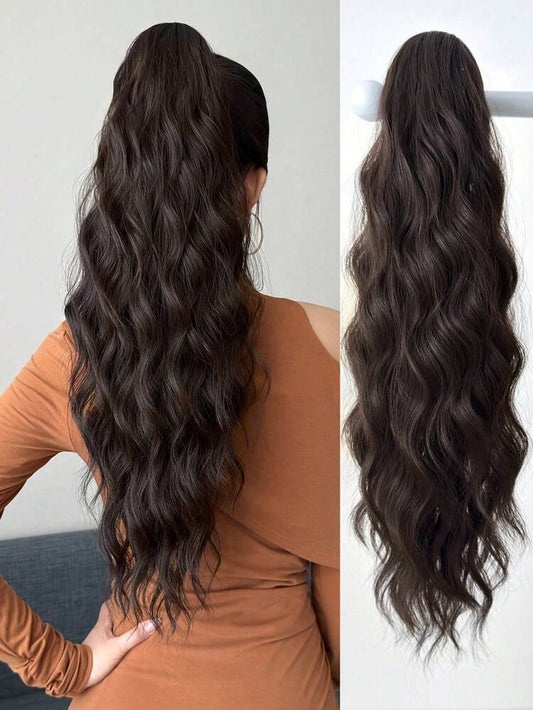 Long Wavy Ponytail Hair Extension – Natural Brown Clip-In Ponytail