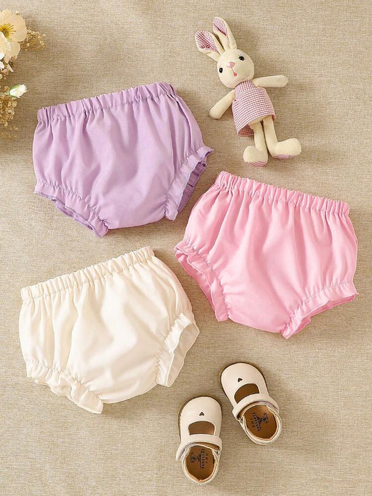 Baby Girls 3-Pack Elastic Waist Bloomers – Soft Ruffle Trim Diaper Cover Shorts Set