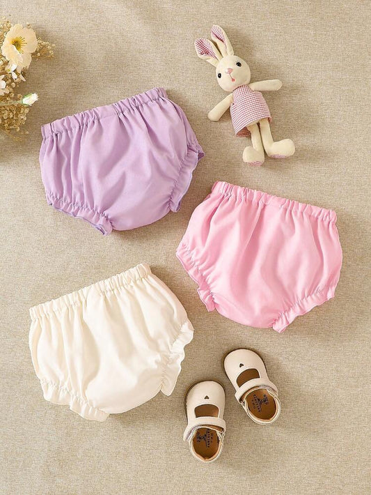 Baby Girls 3-Pack Elastic Waist Bloomers – Soft Ruffle Trim Diaper Cover Shorts Set