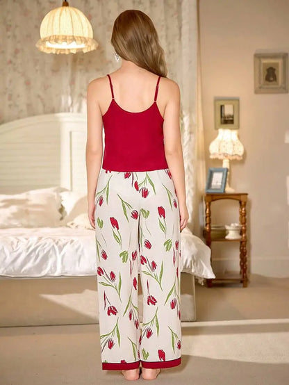 Shein Floral Pajama Set â€“ Red Cami Top & Printed Pants | Delicado
