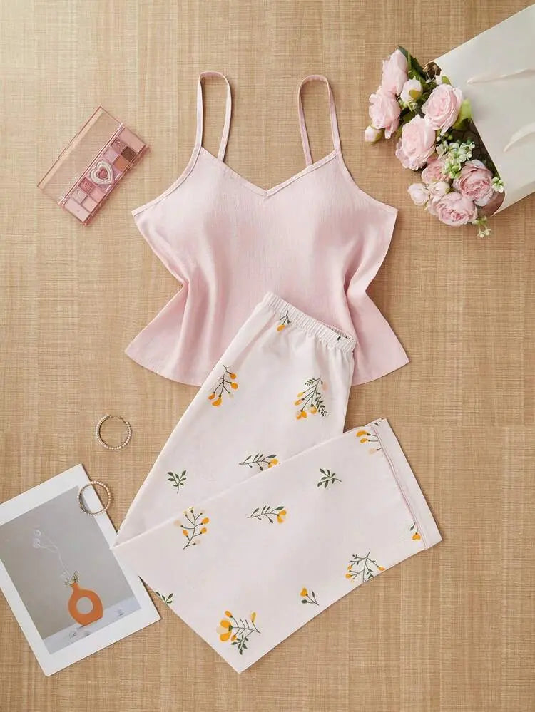 Shein Printed Pajama Set â€“ Soft Pink Top & Floral Pants | Delicado