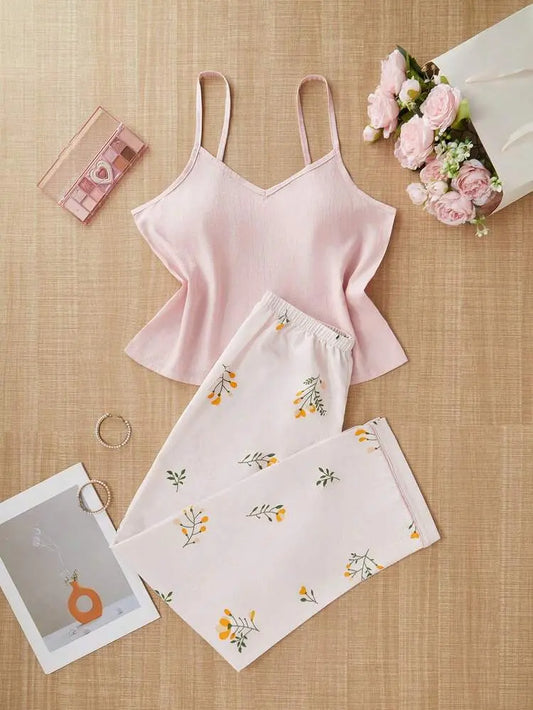 Shein Printed Pajama Set â€“ Soft Pink Top & Floral Pants | Delicado