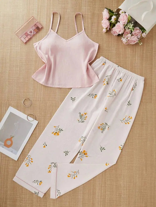 Shein Printed Pajama Set â€“ Soft Pink Top & Floral Pants | Delicado