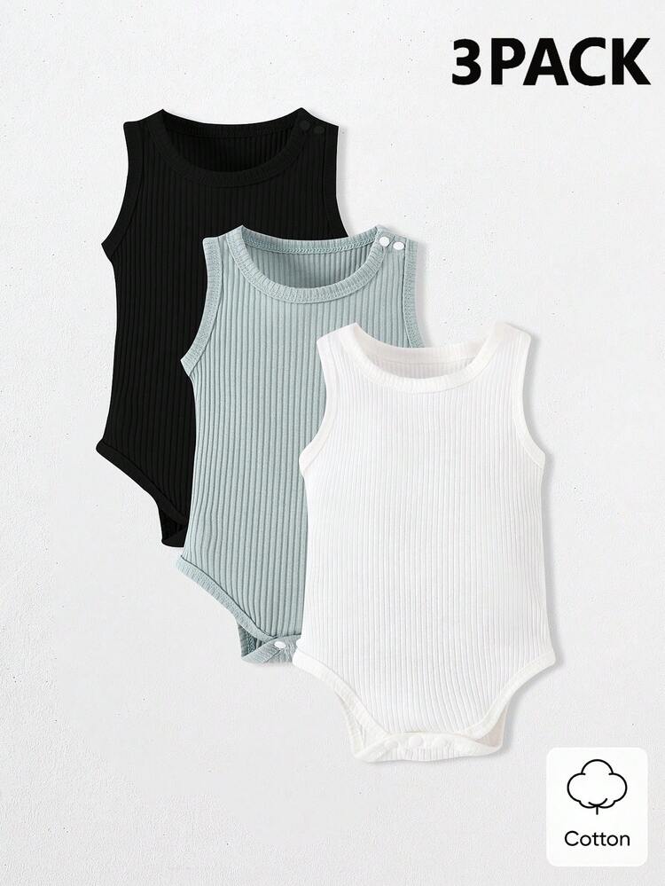 Baby 3-Pack Ribbed Sleeveless Bodysuits – Soft Cotton Tank Onesie Set