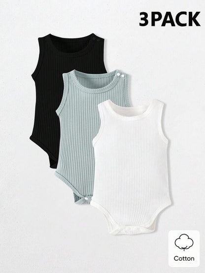 Baby 3-Pack Ribbed Sleeveless Bodysuits – Soft Cotton Tank Onesie Set