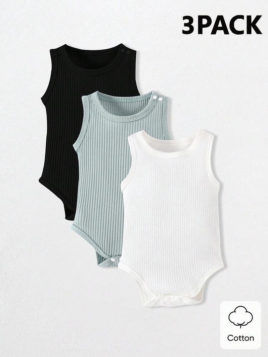 Baby 3-Pack Ribbed Sleeveless Bodysuits – Soft Cotton Tank Onesie Set