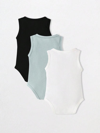 Baby 3-Pack Ribbed Sleeveless Bodysuits – Soft Cotton Tank Onesie Set