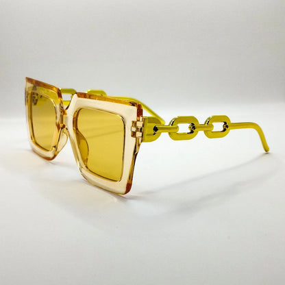 Chain Chic Shades â€“ Square Frame with Gradient Lenses and Bold Yellow Arms