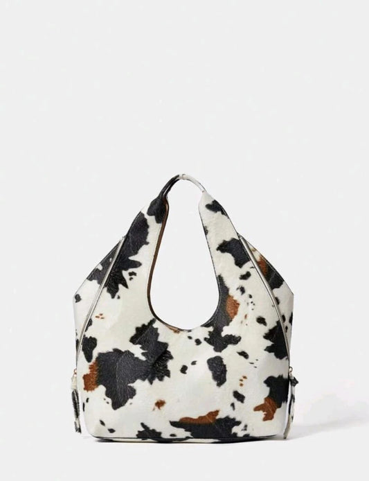 Cow Print Faux Leather Shoulder Bag â€“ Artistic Arch Handle Design