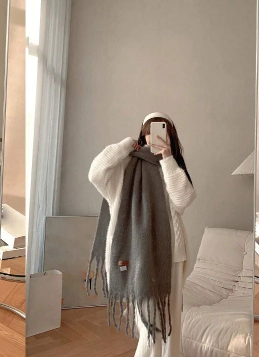 Womenâ€™s Long Velvet Winter Scarf â€“ Grey
