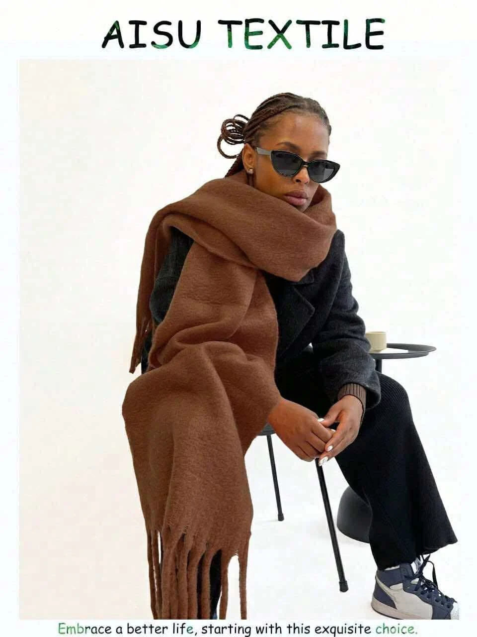 Womenâ€™s Long Wool Winter Scarf â€“ Brown