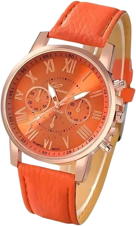 Womenâ€™s Orange Strap Watch with Orange Dial and Rose Gold Case