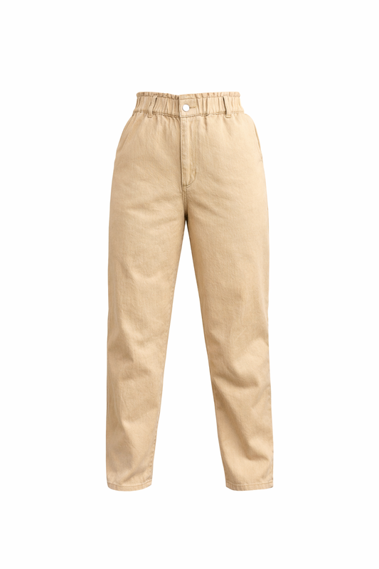 SHEIN EZwear Plus Paperbag Waist Mom Fit Jeans – Beige High Waist Relaxed Straight Leg Denim Pants