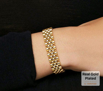 18K Gold-Plated Stainless Steel Mesh Link Bracelet – Women’s Luxury Chain Band Bracelet