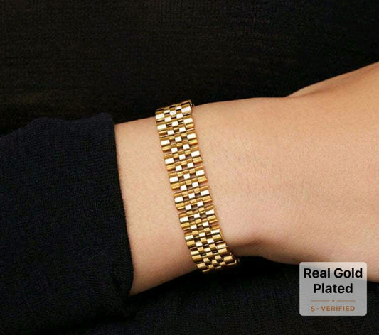 18K Gold-Plated Stainless Steel Mesh Link Bracelet – Women’s Luxury Chain Band Bracelet