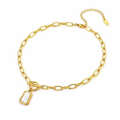 Women’s Gold Chain Necklace with White Geometric Pendant – Adjustable Statement Choker Jewelry