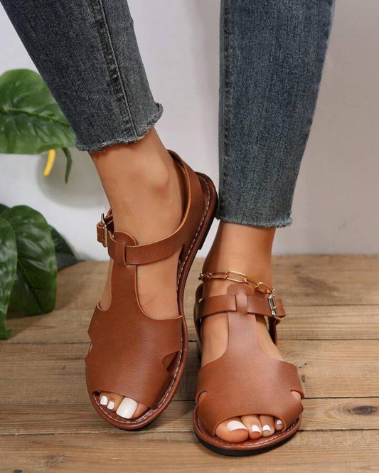 Comfort Strap Flat Sandals – Brown