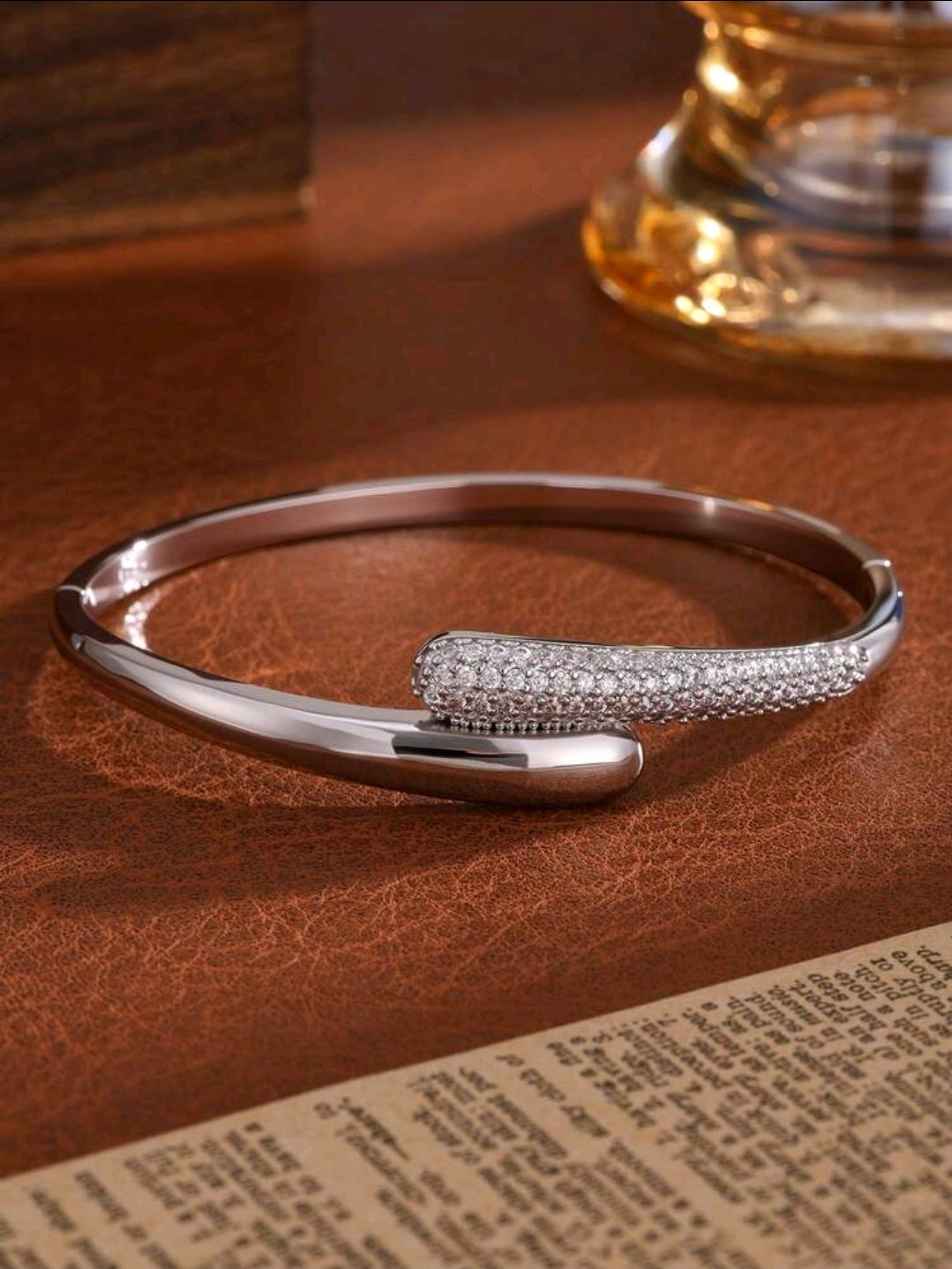 Minimalist Crystal Open Cuff Bracelet for Women – 18K Gold & Silver Plated