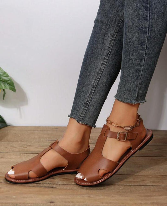 Comfort Strap Flat Sandals – Brown