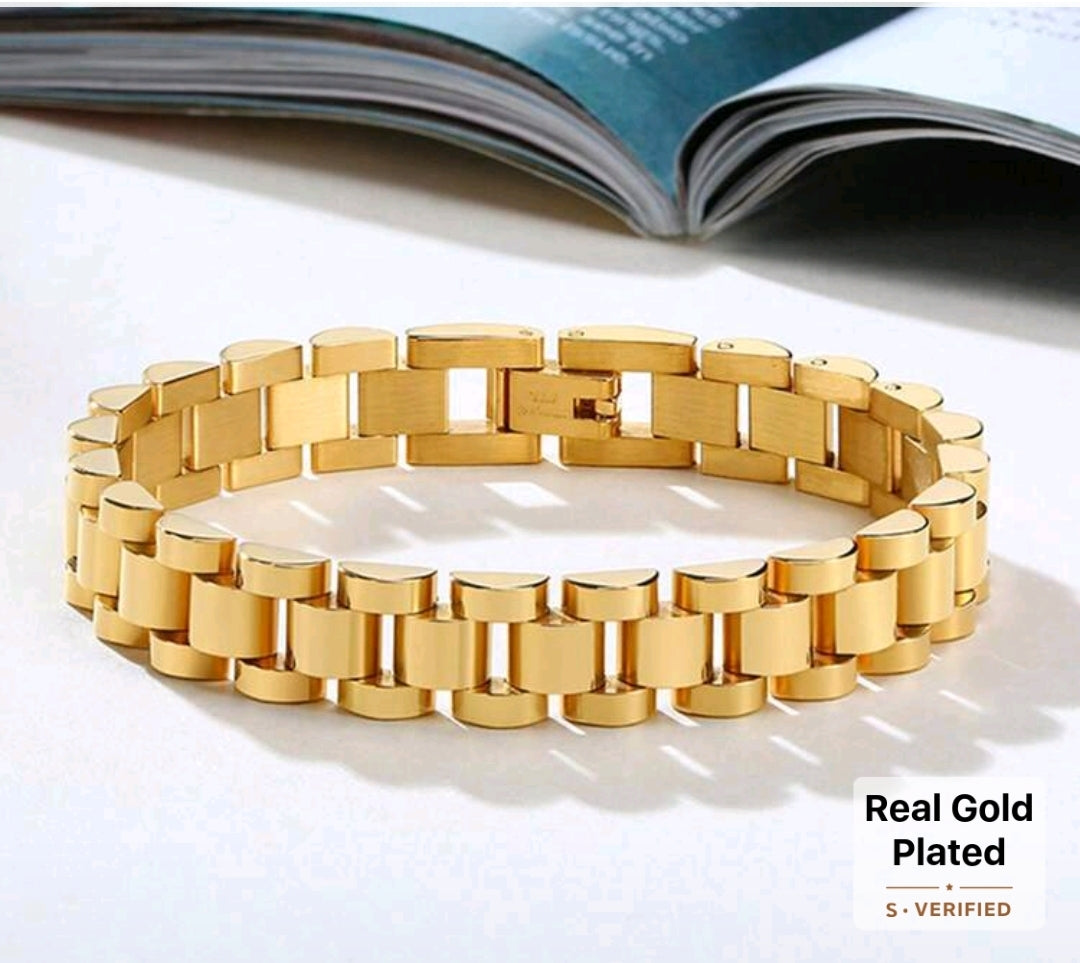 18K Gold-Plated Stainless Steel Mesh Link Bracelet – Women’s Luxury Chain Band Bracelet