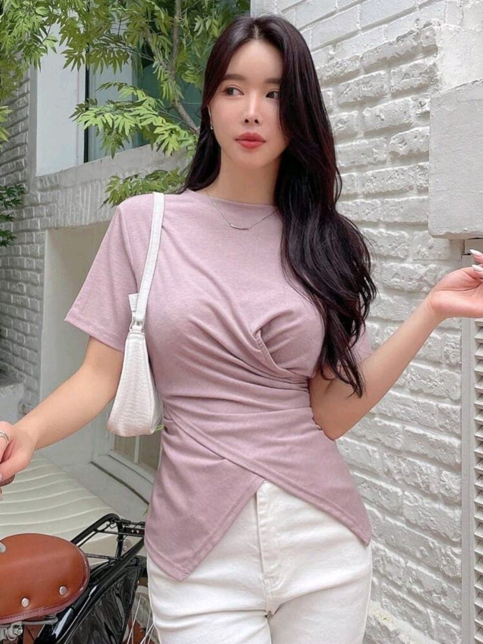 Dusty Pink Asymmetrical Wrap T-Shirt for Women â€“ Shein Inspired Casual Chic Top