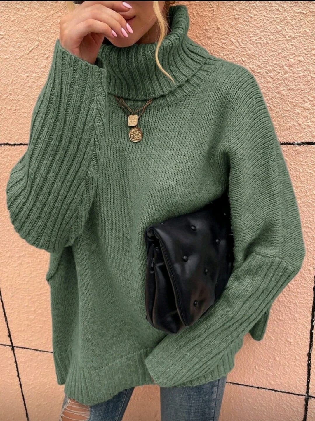 Mint Green Oversized Turtleneck Knit Sweater for Women â€“ Shein Inspired Cozy Winter Style