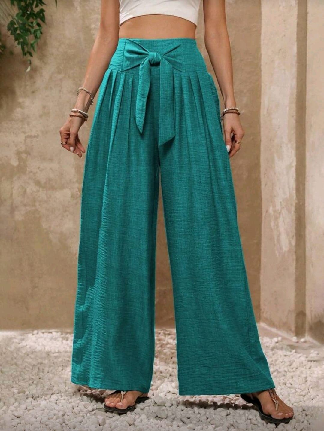 Teal High Waist Wide Leg Pants for Women â€“ Shein Inspired Summer Casual Style