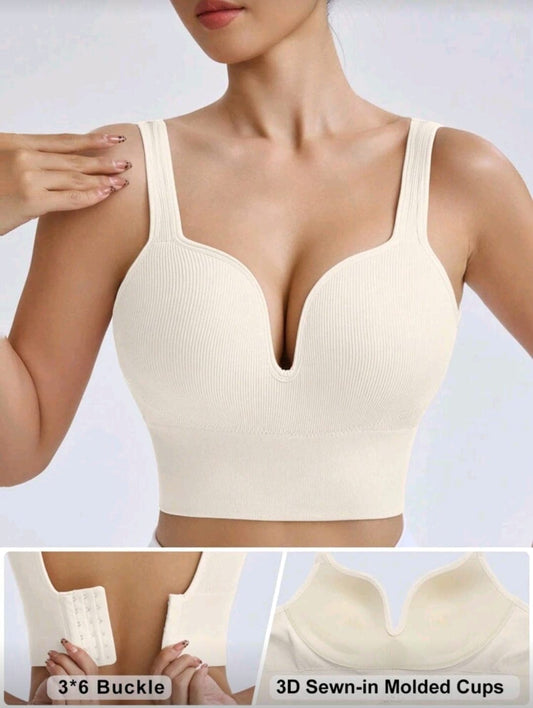 Seamless Support Bra with Deep V Neck