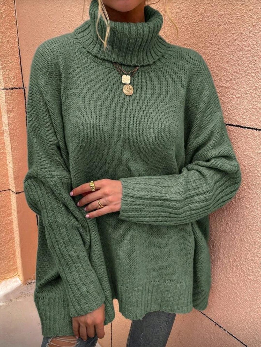 Mint Green Oversized Turtleneck Knit Sweater for Women â€“ Shein Inspired Cozy Winter Style