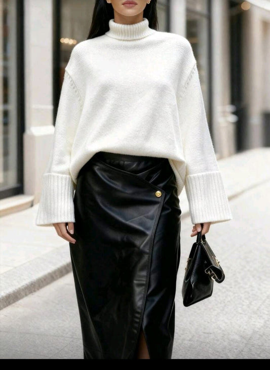 White Oversized Turtleneck Knit Sweater for Women â€“ Shein Inspired Elegant Winter Style