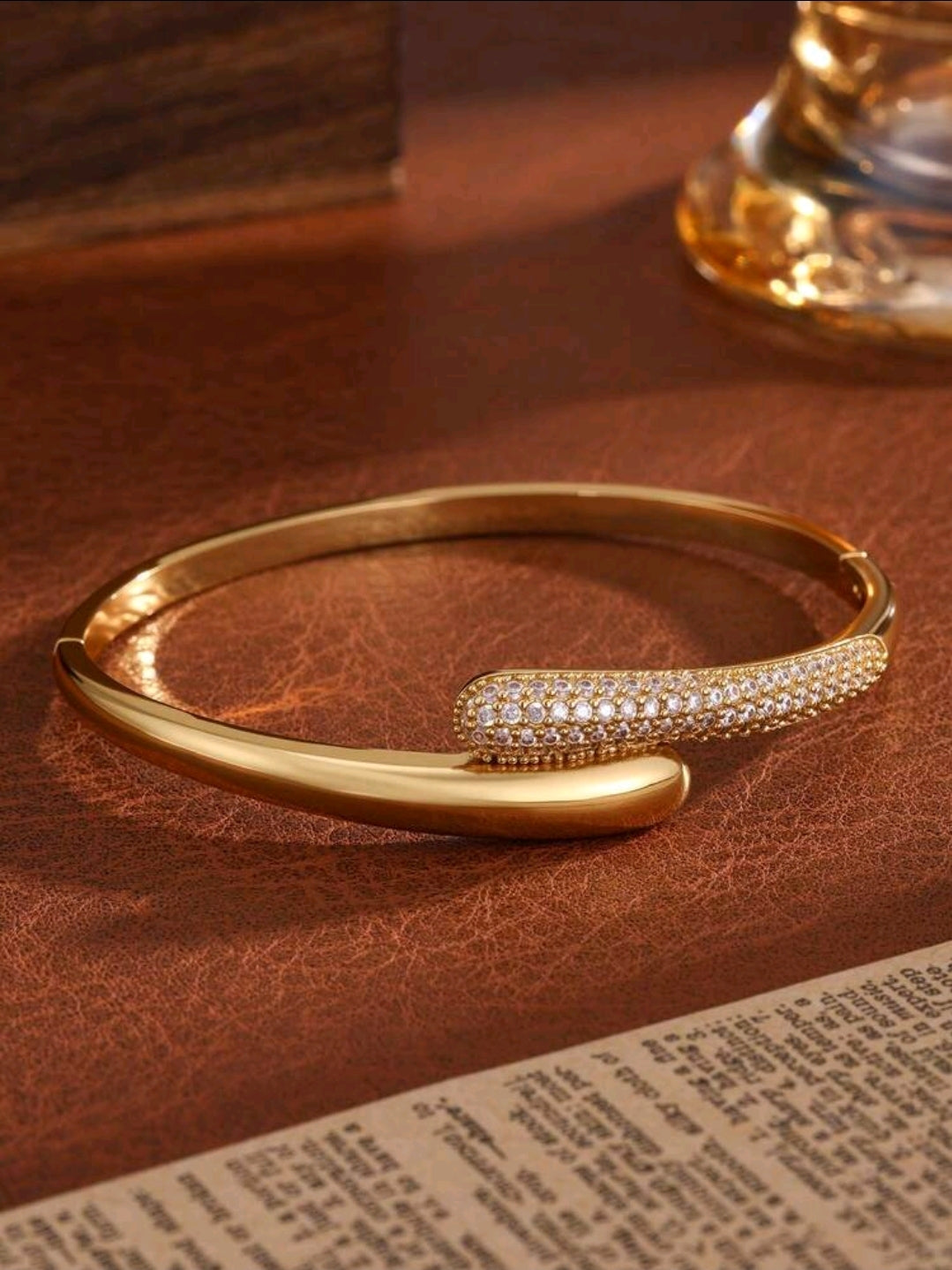 Minimalist Crystal Open Cuff Bracelet for Women – 18K Gold & Silver Plated