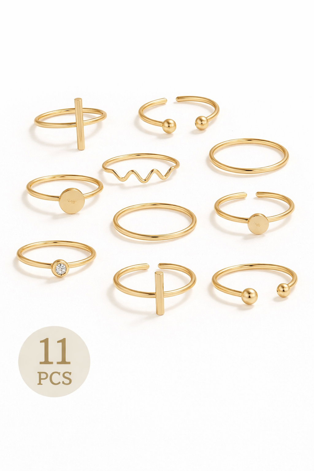 11 Pcs Minimalist Gold Ring Set for Women – Stackable Adjustable Midi Rings – Shein Style
