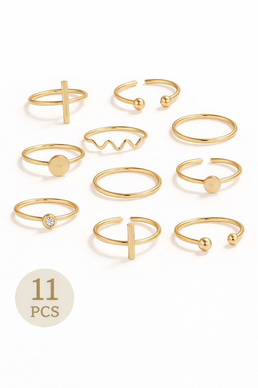 11 Pcs Minimalist Gold Ring Set for Women – Stackable Adjustable Midi Rings – Shein Style
