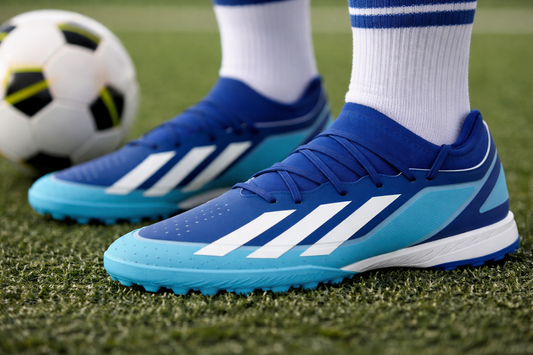 Men’s Blue Turf Soccer Shoes with White Stripes – Lightweight Football Training Shoes
