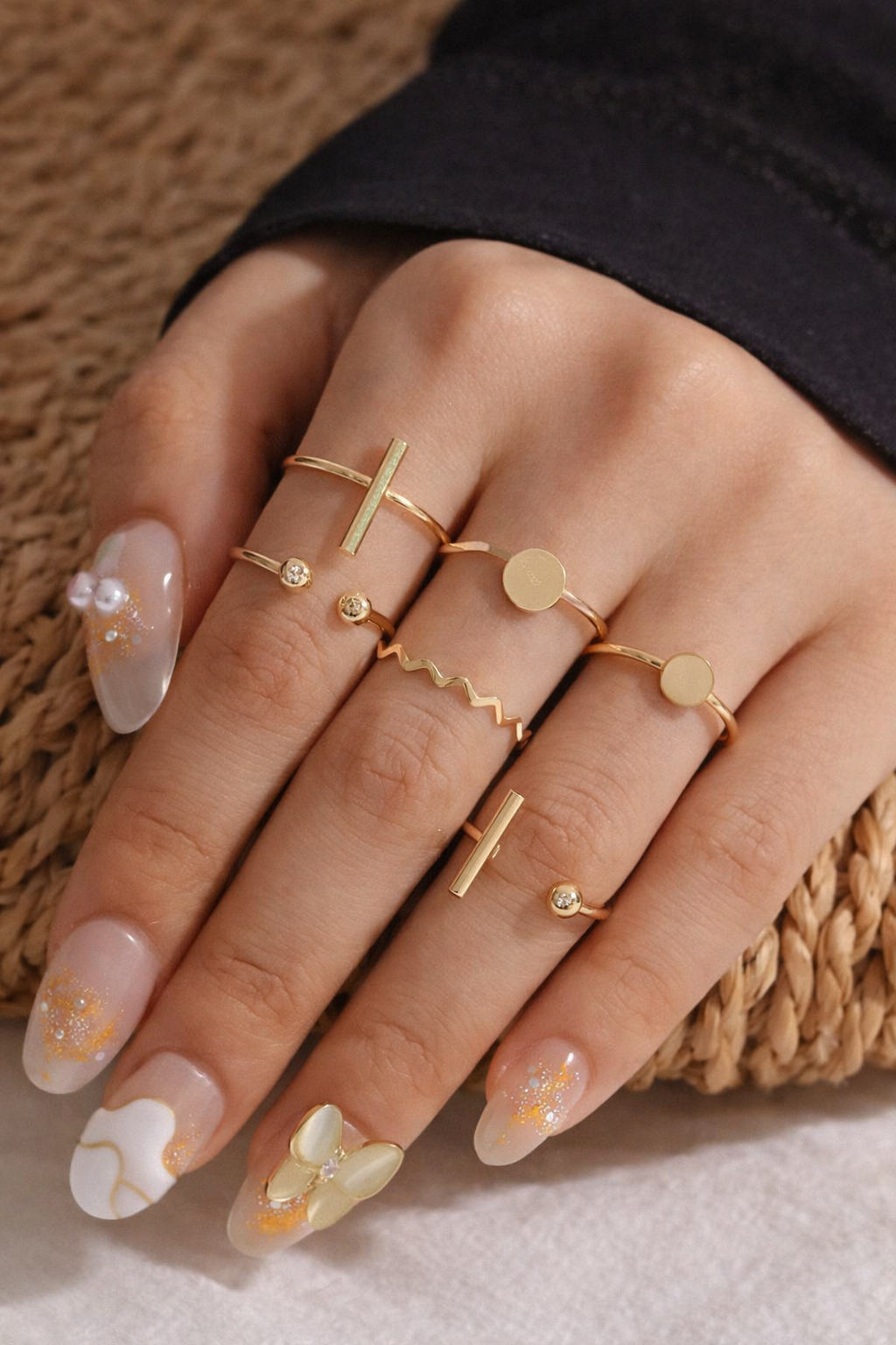 11 Pcs Minimalist Gold Ring Set for Women – Stackable Adjustable Midi Rings – Shein Style