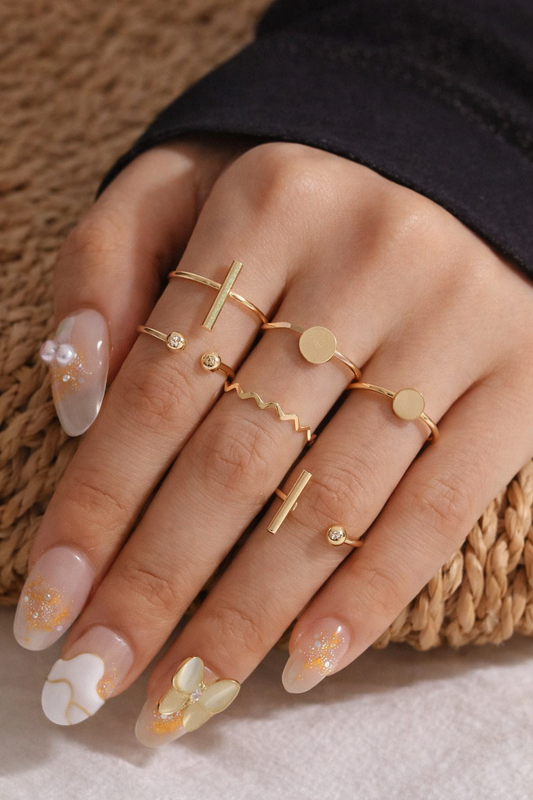 11 Pcs Minimalist Gold Ring Set for Women – Stackable Adjustable Midi Rings – Shein Style