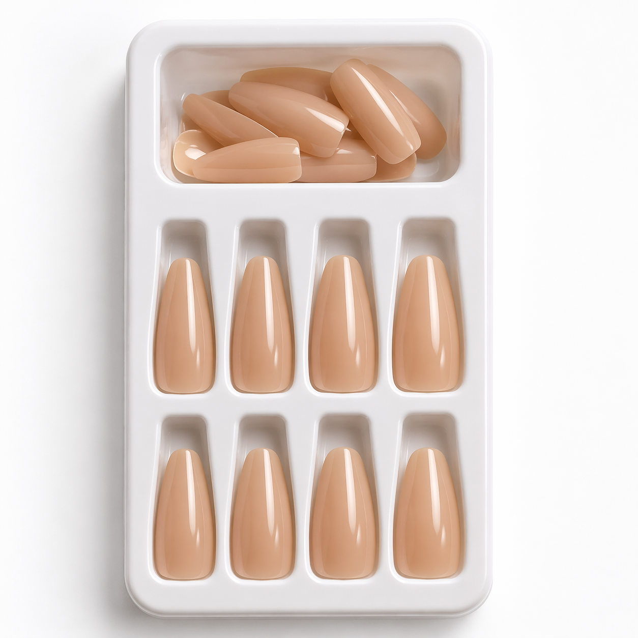 16-Piece Nude Brown Press-On Nails Set – Glossy Short Almond False Nails – Elegant Everyday Manicure Kit
