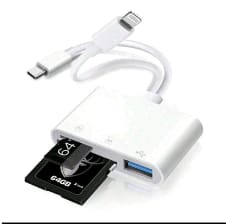 3-in-1 Lightning OTG Card Reader Adapter – USB & SD/TF Memory Card Reader for iPhone and iPad – White