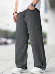 Men’s Grey Wide Leg Jeans – Casual Loose Fit Straight Denim Pants